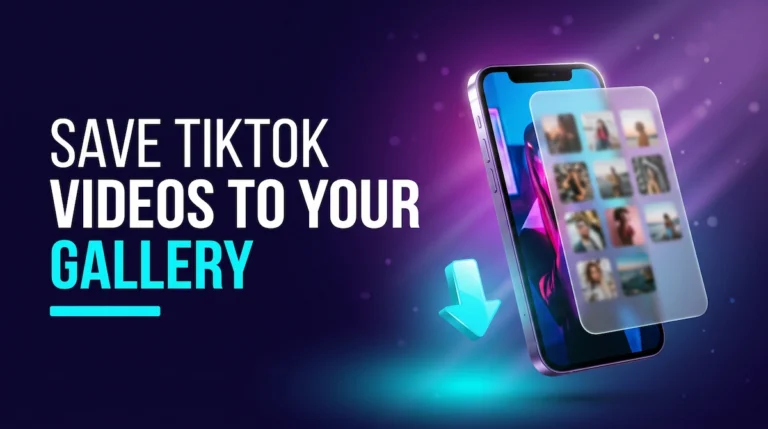 banner with arrow showing how to save TikTok videos to gallery on a phone